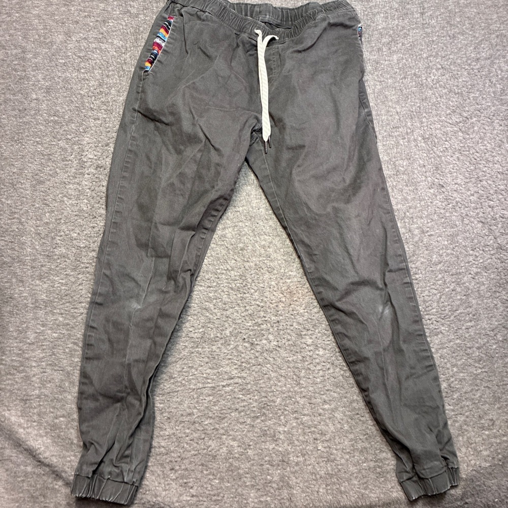 Wowie Jogger Pants Mens Large Gray Patterned Pocket Trim Drawstring Western